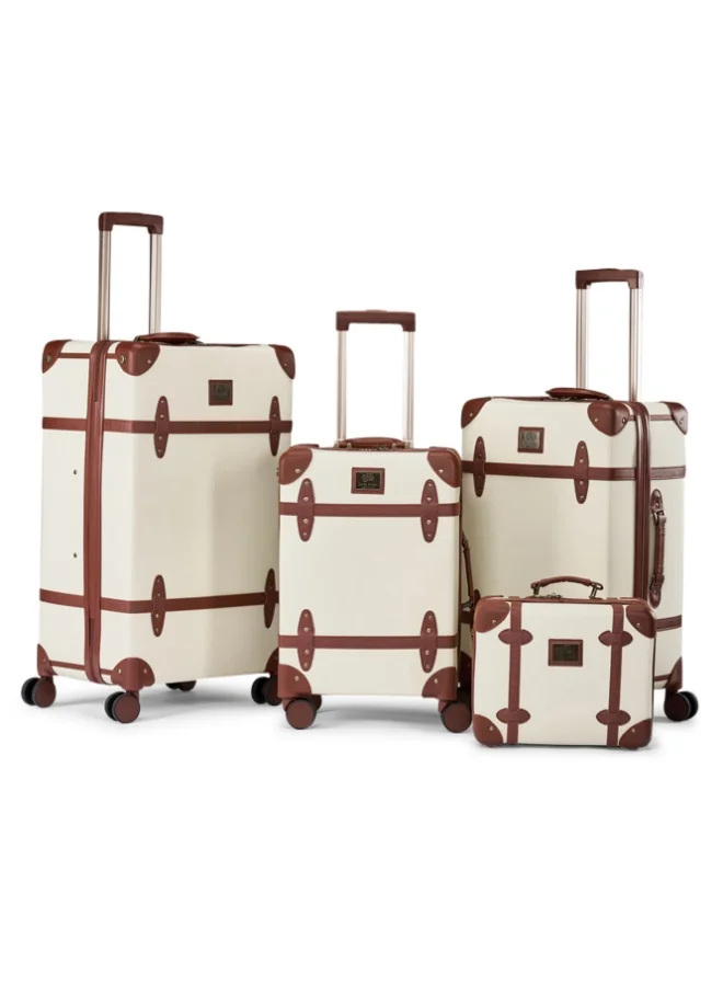 LIMRA 4-Piece Premium PU Leather Luggage Set – Luxury Travel Spinner Suitcases with Cosmetic Bag – Sizes 28/24/20/13 Inch Beige / Light Brown Color